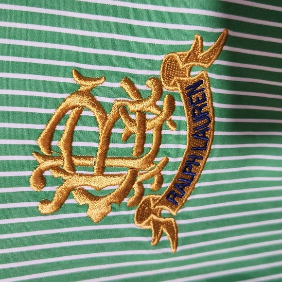 Ralph Lauren Women's Green White Stripe Crested Long Sleeve Blouse Shirt Size 10 - Picture 3 of 4